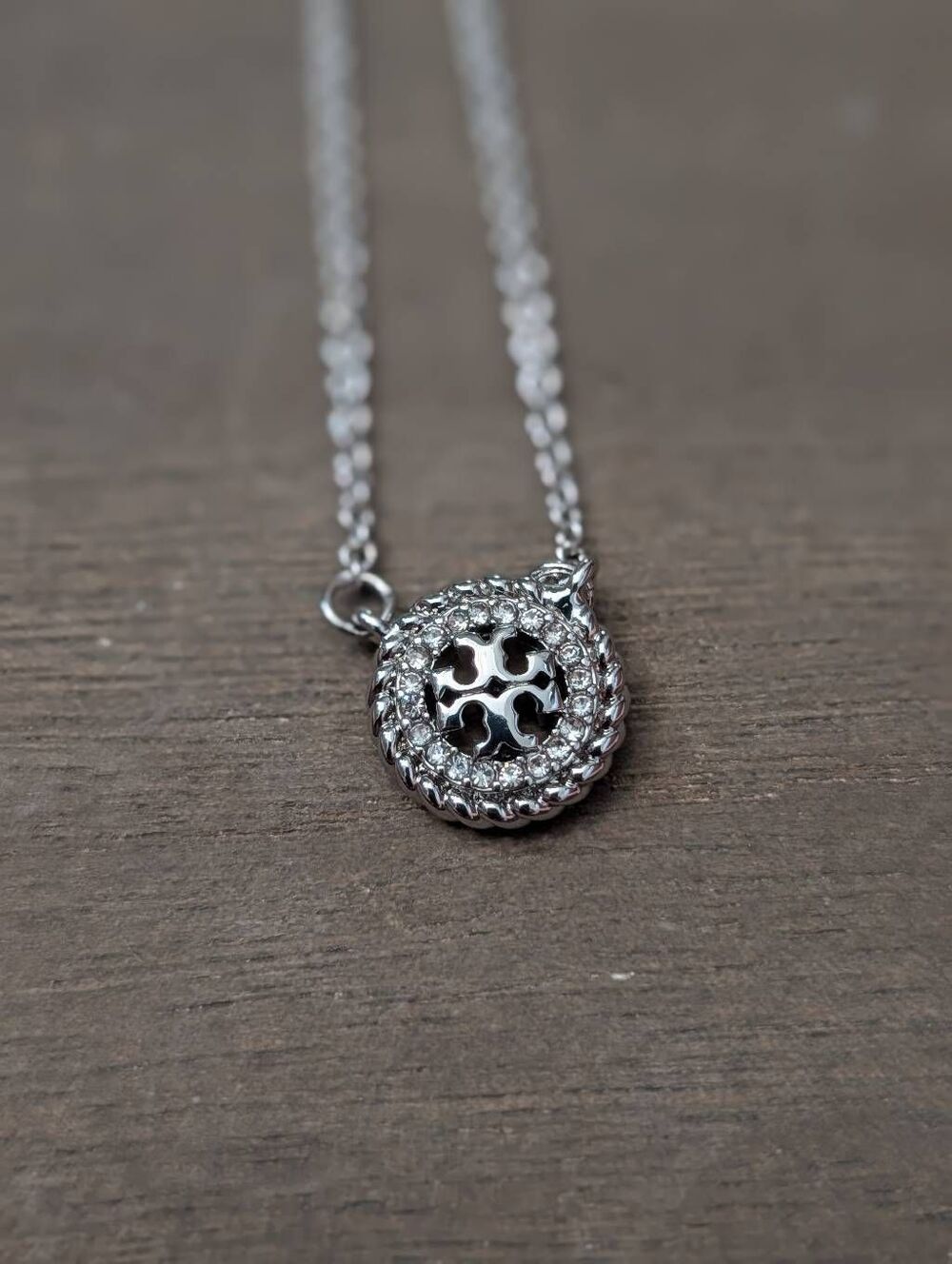 TORY BURCH Silver Miller Pave Rope Double T Logo Pendant Necklace - Picture 2 of 2